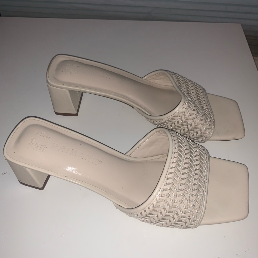 Cream Woven Women's Square Heels
